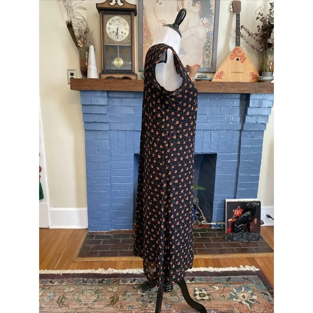 VTG 90s Y2k April Cornell S Rayon Floral Prairie Babydoll Slip Dress Sheer Beads - Picture 3 of 16